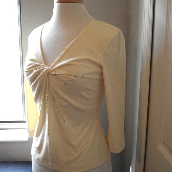 Dressy Twist Front Top Yellow with Gold Beading M - Picture 1 of 9
